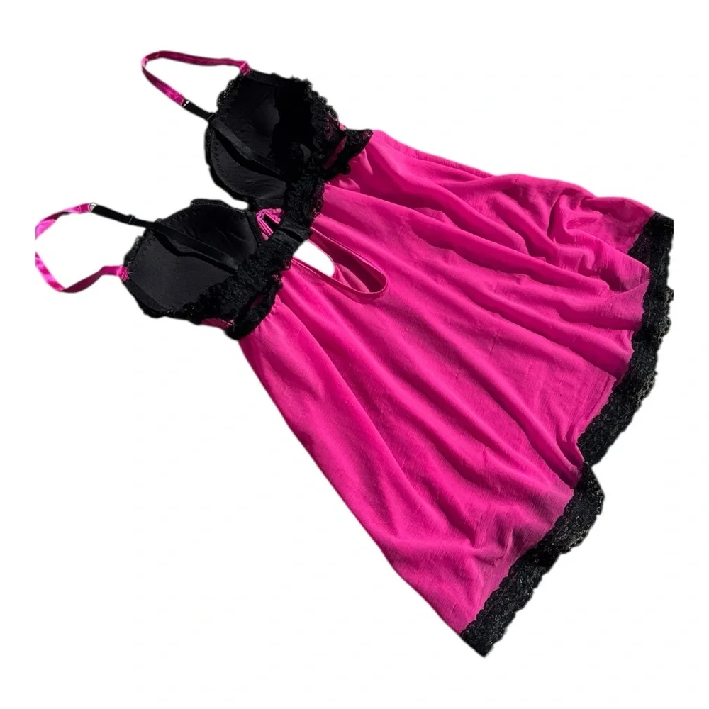 La Senza Lingerie Babydoll Small Pink Black Go Up Two Cup Sizes Y2K Snookie Hot - Picture 10 of 11